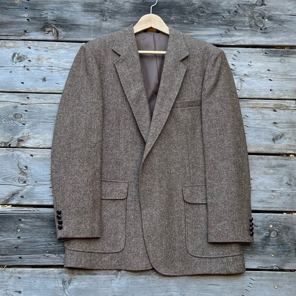 Haggar Brown Wool Houndstooth Two-Button Blazer Men’s Size 44 - Picture 1 of 9